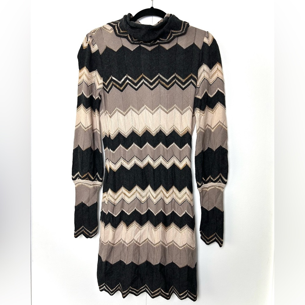 M Missoni Zig Zag Long Sleeve Backless Dress Brown Black NWT